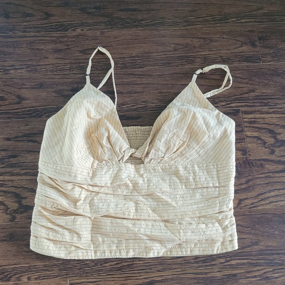 Zara Tan Adjustable Spaghetti Strap Cotton Blend Cut Out Crop Top Bohemian Sz S